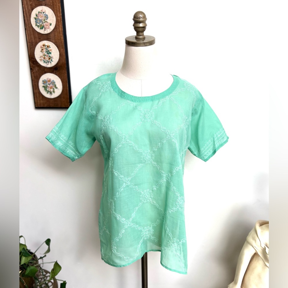 Vintage Embroidered Mint Green Boho Top
